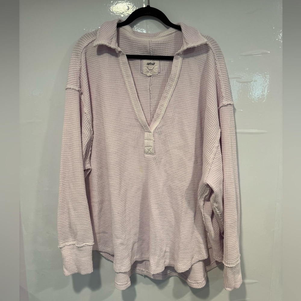 Aerie‎ Lavender Waffle Knit Oversized Vneck Sweater Top